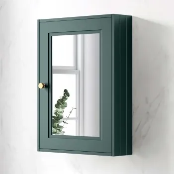 Midnight Green Mirror Cabinet 700x500mm - Brushed Brass Accents