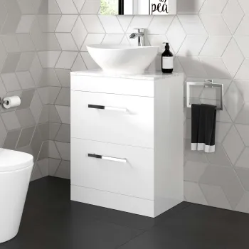 Avon Gloss White Vanity Drawer with Marble Top & Oval Counter Top Basin 600mm