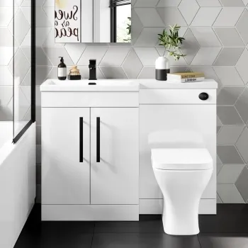 Avon Gloss White Combination Vanity Basin and Atlanta Toilet 1100mm - Black Accents - Left Handed