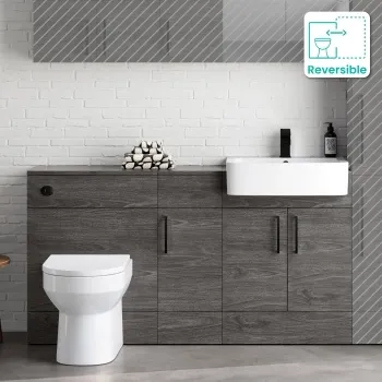 Harper Charcoal Elm Combination Vanity Basin and Miami Toilet 1500mm - Black Accents