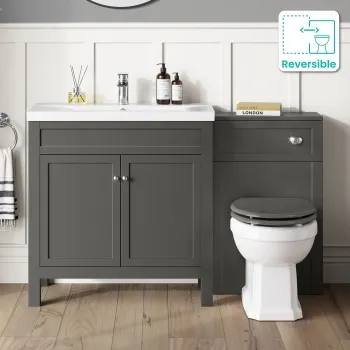 Bermuda Graphite Grey Combination Vanity Basin and Hudson Toilet with Wooden Seat 1300mm