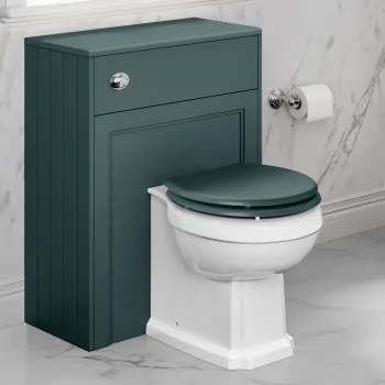 Traditional Midnight Green Back To Wall Unit and Hudson Toilet with Wooden Seat