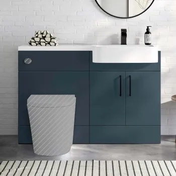 Harper Navy Blue Basin Vanity and Back To Wall Toilet Unit 1200mm (Excludes Toilet) - Black Accents - Right Handed
