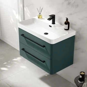 Omaha Mystic Green Wall Hung Basin Drawer Vanity 800mm - Black Accents