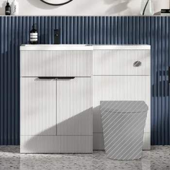 Havana Fluted Coastal White Basin Vanity and Back To Wall Toilet Unit 1100mm (Excludes Toilet) - Black Accents - Left Handed