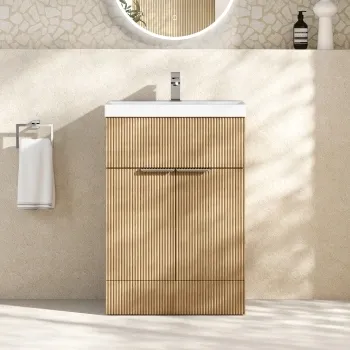 Havana Fluted Country Oak Basin Vanity 600mm - Chrome Handles