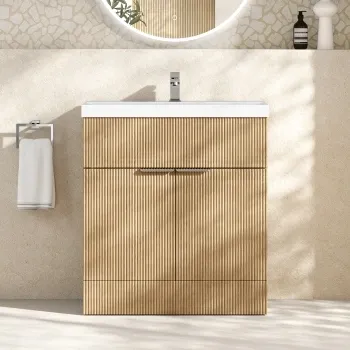 Havana Fluted Country Oak Basin Vanity 800mm - Chrome Handles