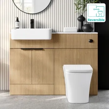 Sicily Fluted Country Oak Combination Vanity Basin with Marble Top & Houston Toilet 1200mm - Black Accents