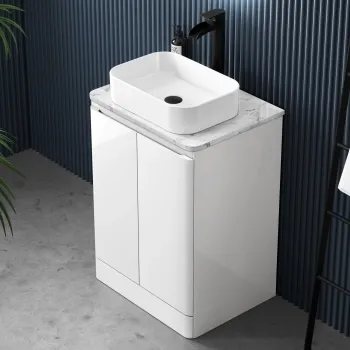 Corsica Gloss White Vanity with Marble Top & Marin Basin 600mm