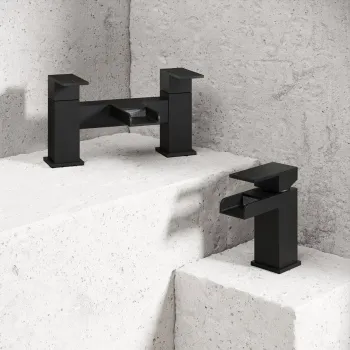 Avon Matt Black Waterfall Basin & Bath Mixer Tap Set