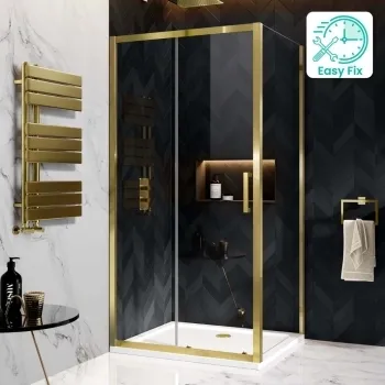 Hamburg Brushed Brass Easy Clean 8mm Sliding Shower Enclosure 1000x800mm - Easy Fix