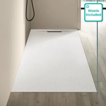 Tokyo Rectangular Matt White Slate Texture Stone Shower Tray 1800x900mm