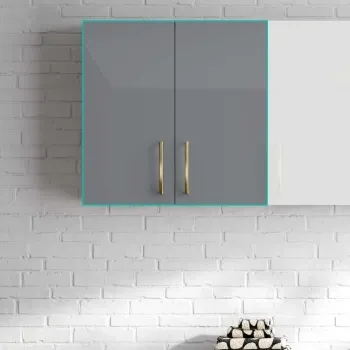 Harper Stone Grey Wall Hung Cabinet 600x600mm - Brushed Brass Accents