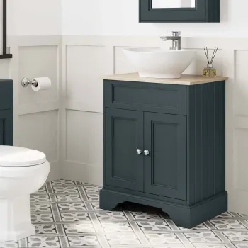 Lucia Inky Blue Vanity with Oak Effect Top & Oval Counter Top Basin 640mm