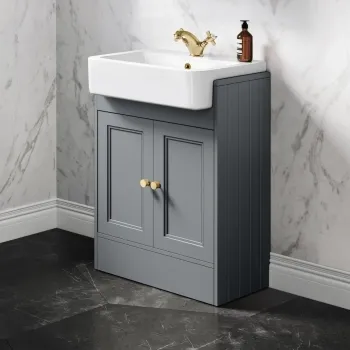 Monaco Dove Grey Basin Vanity 600mm - Brushed Brass Accents