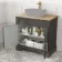Lucia Graphite Grey Cabinet with Oak Effect Top 840mm (Excludes Counter Top Basin) - Brass Knurled Handles