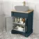 Lucia Inky Blue Cabinet with Oak Effect Top 640mm (Excludes Counter Top Basin) - Brass Knurled Handles
