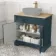 Lucia Inky Blue Cabinet with Oak Effect Top 840mm (Excludes Counter Top Basin) - Brass Knurled Handles