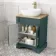 Lucia Midnight Green Vanity with Oak Effect Top & Curved Counter Top Basin 640mm - Brass Knurled Handles