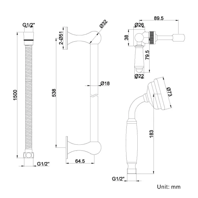 Chrome Traditional Shower and Sliding Riser Set