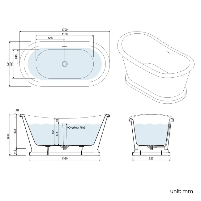 Mayfair 1700mm Midnight Green Freestanding Roll Top Slipper Bath