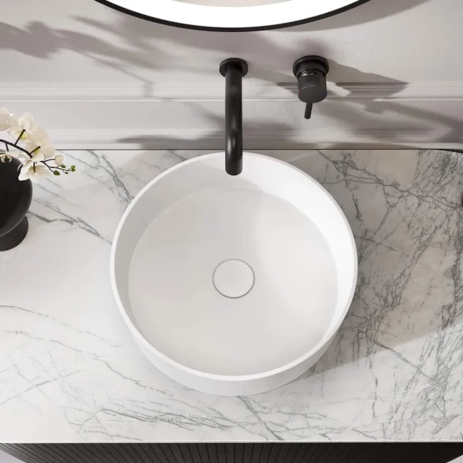 Missouri Matt White Round Counter Top Stone Basin