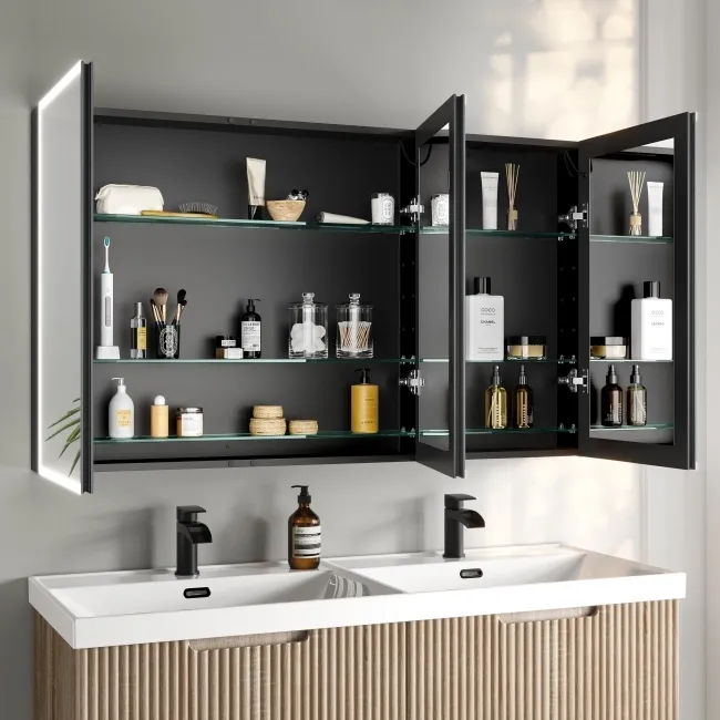 Esme Battery Operated Matt Black Illuminated LED Mirror Cabinet 700x1200mm