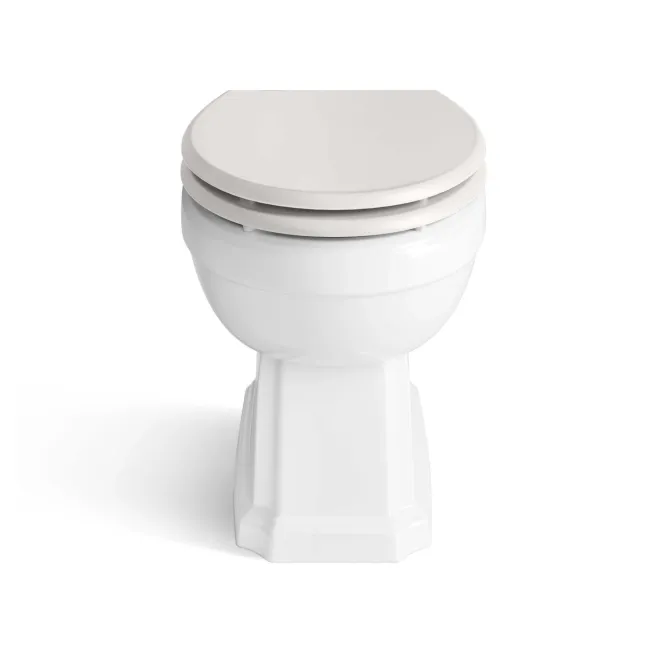 Hudson Traditional Back To Wall Toilet With Cotton White Wooden Seat - Brushed Brass Hinges