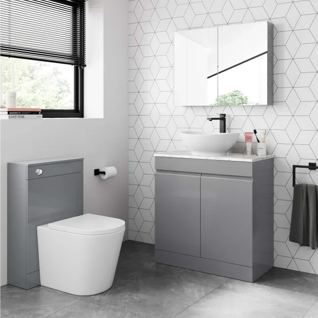 Trent Stone Grey Vanity with Marble Top & Oval Counter Top Basin 800mm