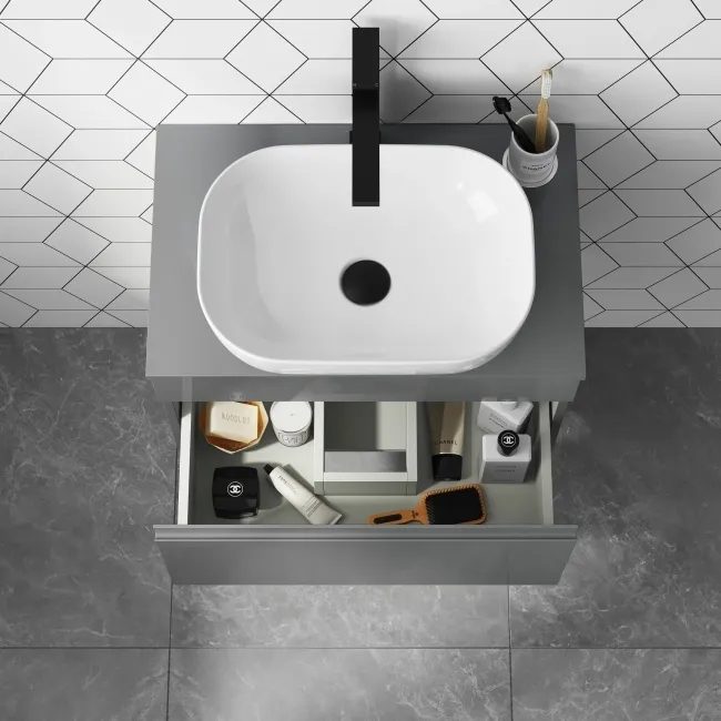 Trent Stone Grey Wall Hung Drawer 600mm - Excludes Counter Top Basin