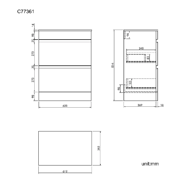 Trent Stone Grey Drawer with Marble Top 600mm - Excludes Counter Top Basin