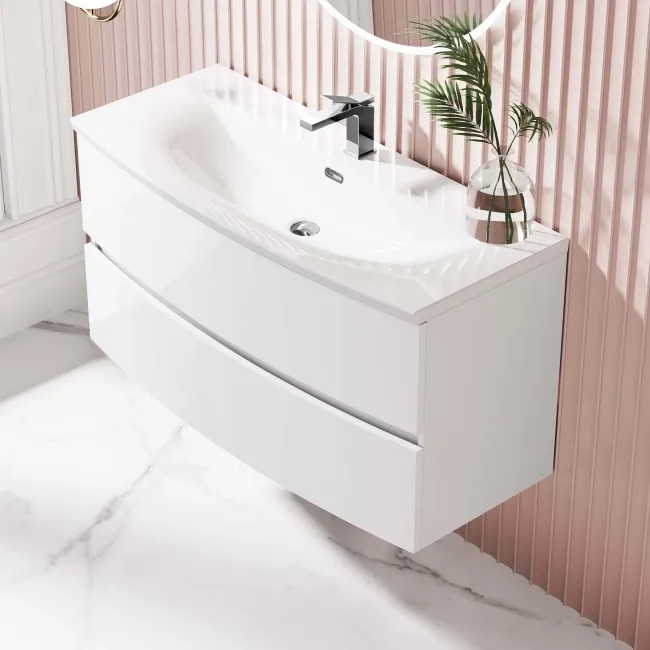 Bali Gloss White Wall Hung Basin Drawer Vanity 1000mm