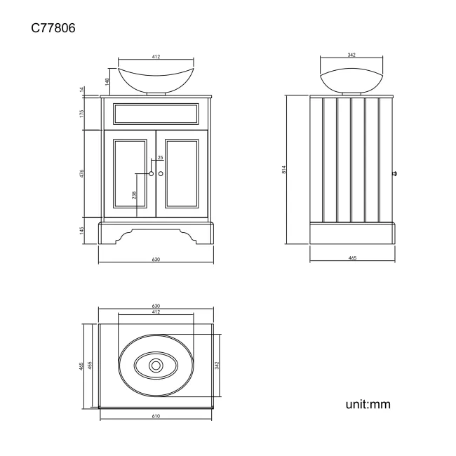 Lucia Inky Blue Vanity with Marble Top & Oval Counter Top Basin 640mm