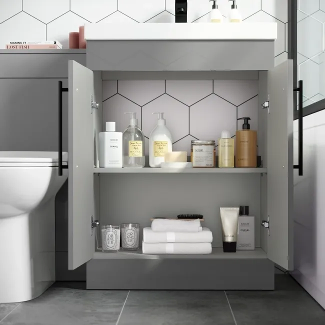 Avon Stone Grey Combination Vanity Basin and Aruba Toilet 1100mm - Black Accents