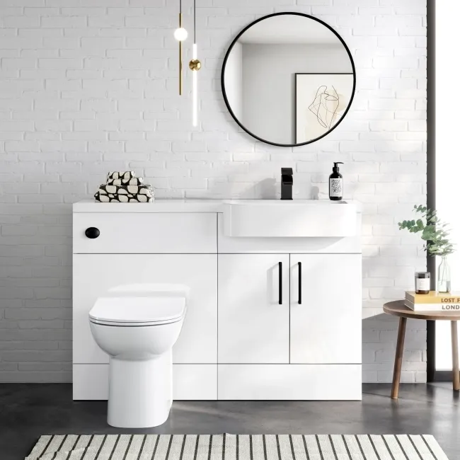 Harper Gloss White Combination Vanity Basin and Aruba Toilet 1200mm - Black Accents - Right Handed