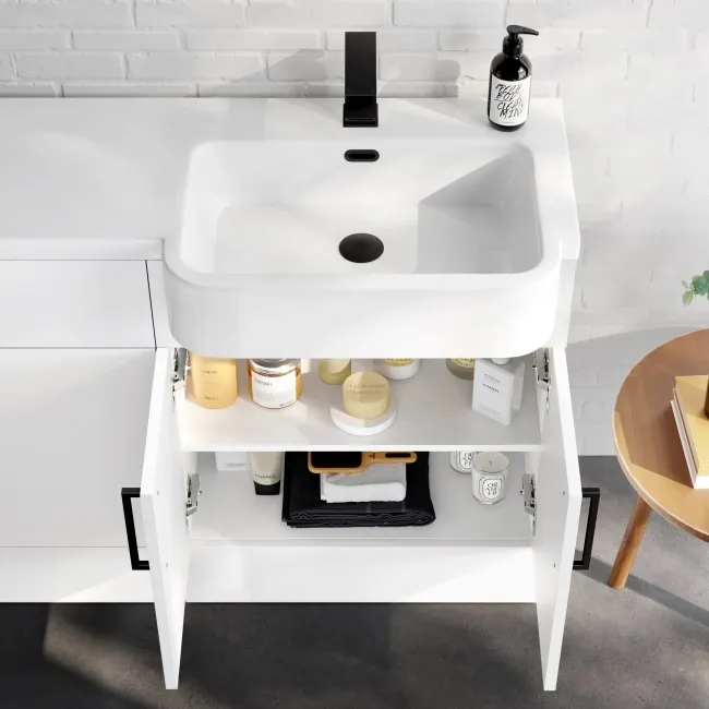 Harper Gloss White Combination Vanity Basin and Aruba Toilet 1200mm - Black Accents - Right Handed