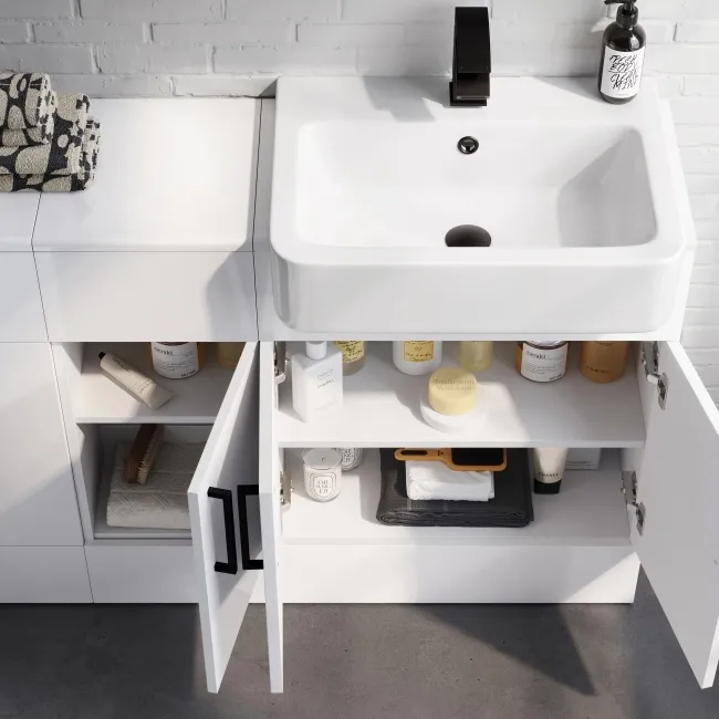 Harper Gloss White Combination Vanity Basin and Aruba Toilet 1500mm - Black Accents