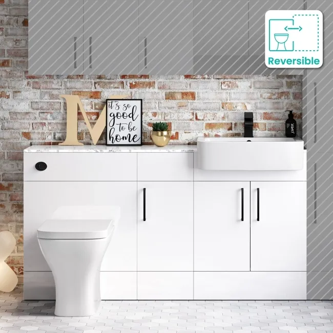 Harper Gloss White Combination Vanity Basin with Marble Top & Atlanta Toilet 1500mm - Black Accents