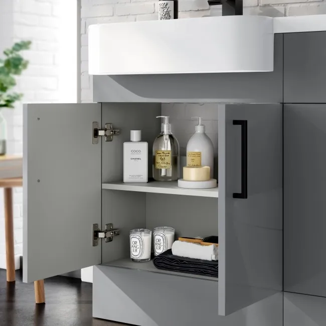 Harper Stone Grey Combination Vanity Basin and Aruba Toilet 1200mm - Black Accents - Left Handed