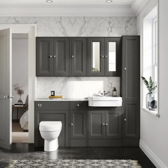 Monaco Graphite Grey Combination Vanity Traditional Basin with Marble Top and Seattle Toilet 1500mm