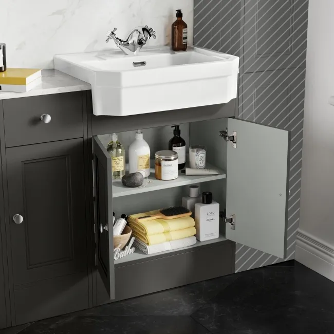 Monaco Graphite Grey Combination Vanity Traditional Basin with Marble Top and Seattle Toilet 1500mm
