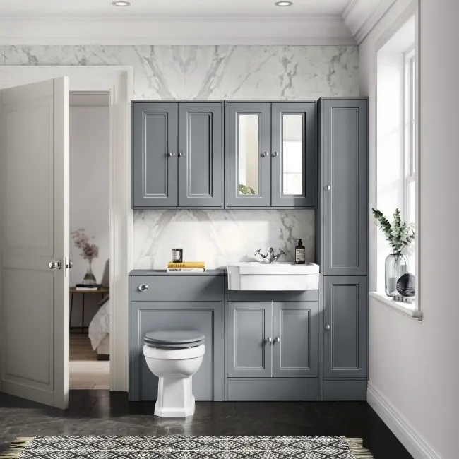 Monaco Dove Grey Combination Vanity Traditional Basin and Hudson Toilet with Wooden Seat 1200mm