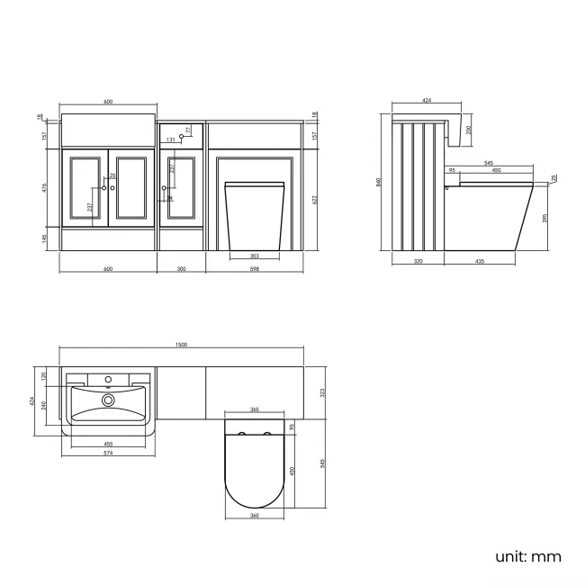 Monaco Dove Grey Combination Vanity Traditional Basin and Boston Toilet 1500mm