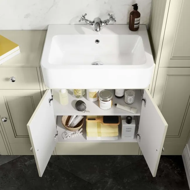 Monaco Chalk White Combination Vanity Basin and Hudson Toilet with Wooden Seat 1500mm