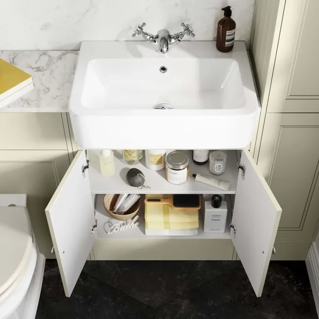 Monaco Chalk White Combination Vanity Basin with Marble Top & Hudson Toilet with Wooden Seat 1200mm