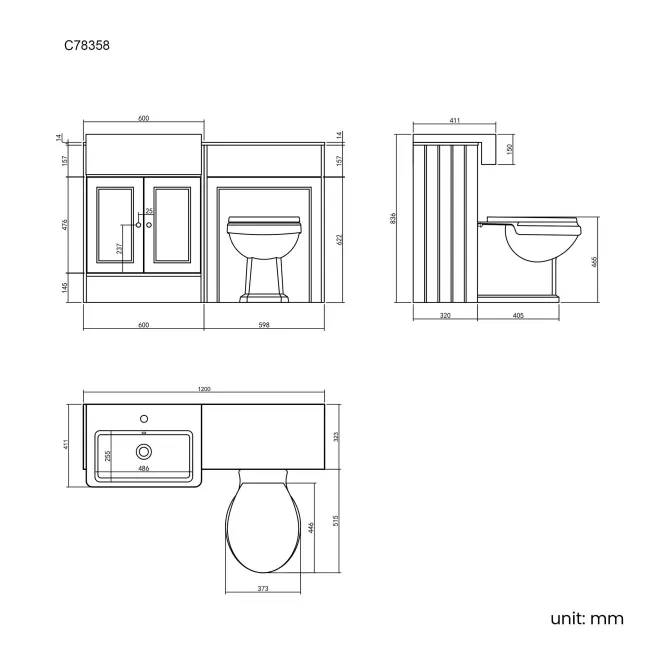Monaco Chalk White Combination Vanity Basin with Marble Top & Hudson Toilet with Wooden Seat 1200mm