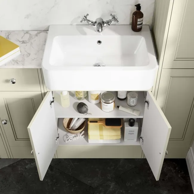 Monaco Chalk White Combination Vanity Basin with Marble Top and Hudson Toilet with Wooden Seat 1500mm