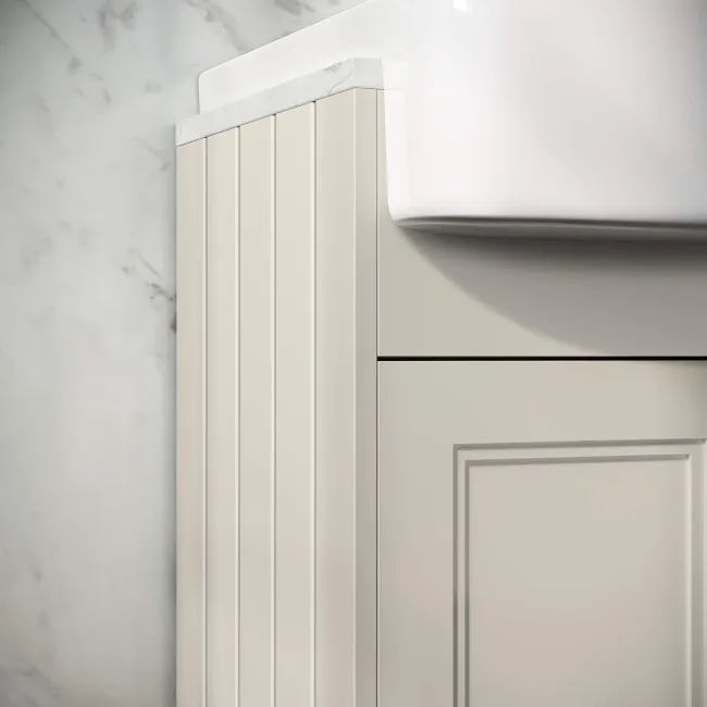 Monaco Chalk White Combination Vanity Basin with Marble Top and Hudson Toilet with Wooden Seat 1500mm