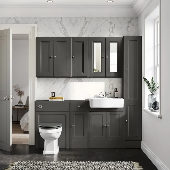 Monaco Graphite Grey Combination Vanity Basin and Hudson Toilet with Wooden Seat 1500mm