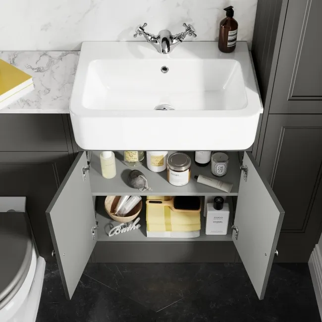Monaco Graphite Grey Combination Vanity Basin with Marble Top & Hudson Toilet with Wooden Seat 1200mm